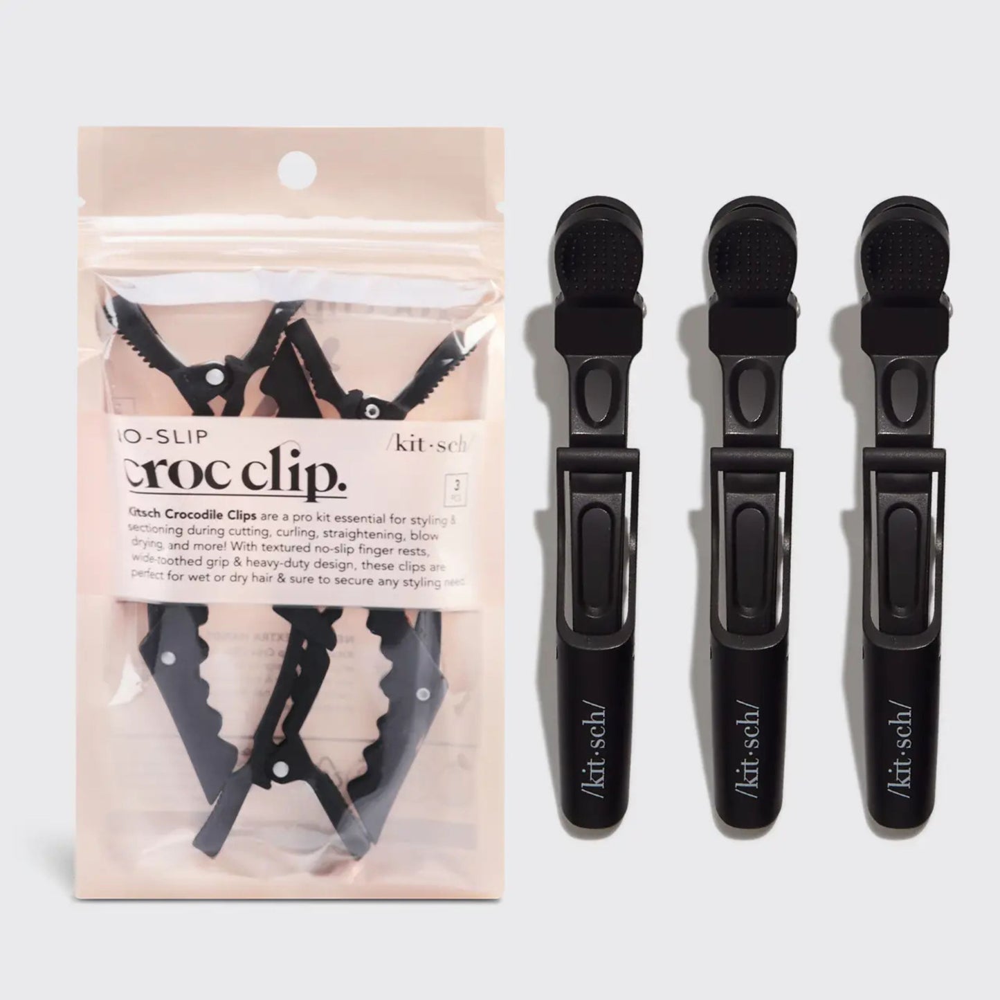 Kitsch No Slip Crocodile Clip 3pc - Black